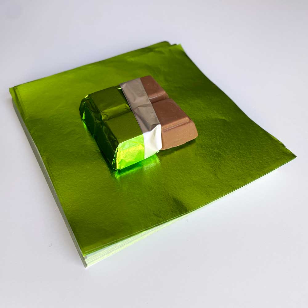 4x4 inch Lime Green Foil Candy Wrappers - Image 2