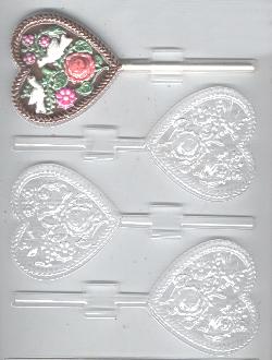 Heart With Birds And Flowers Pop Candy Mold